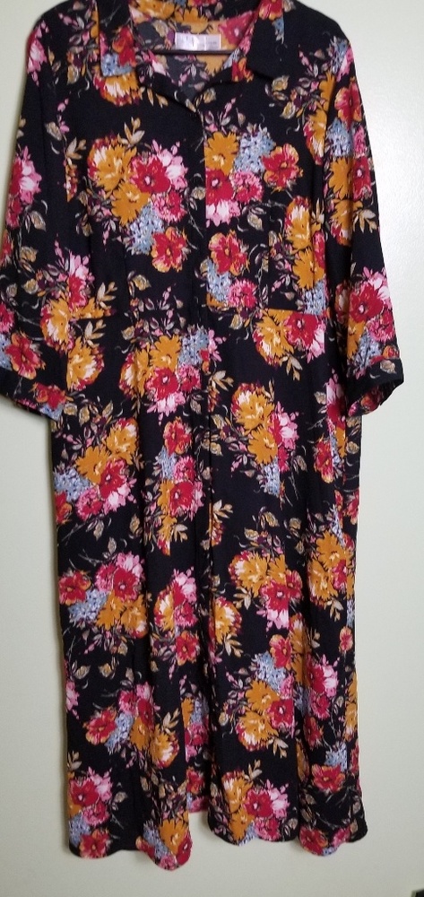 Long button down dress.